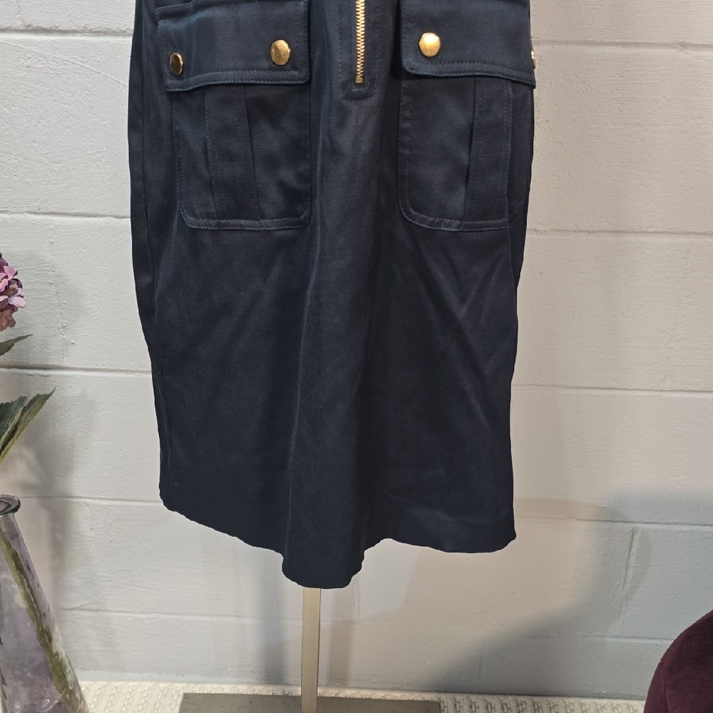 Sharagano Dark Blue Utility Dress with Gold Accents - Picture 4 of 9